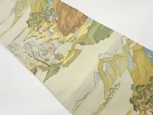 リサイクル　柳に人物・民家風景模様織出し袋帯